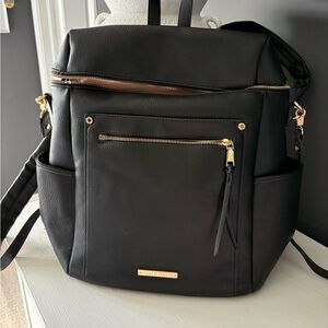 Poppy and Peonies -Commuter Black Vegan Leather Backpack